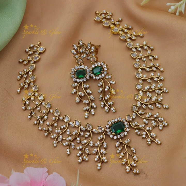 Exquisite American Diamond Leaf & Floral Necklace Set | New Arrival