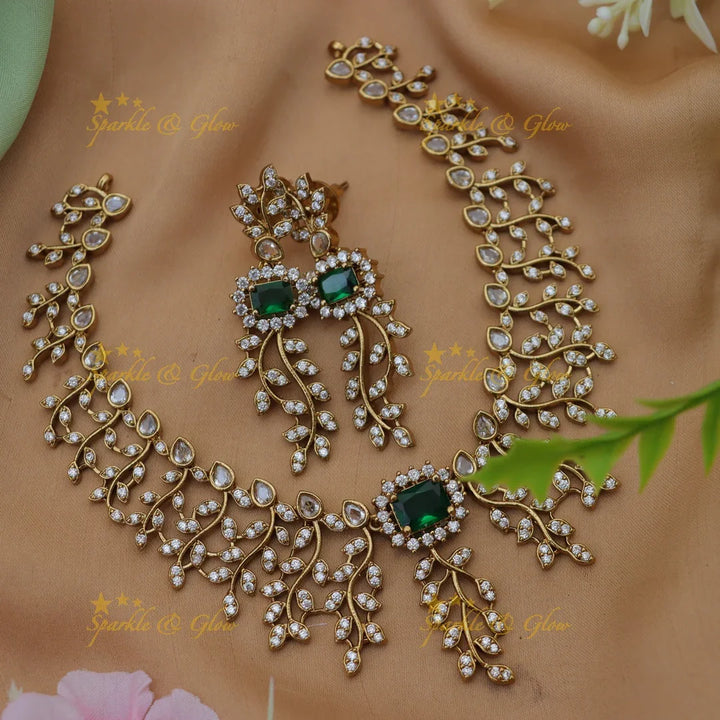 Exquisite American Diamond Leaf & Floral Necklace Set | New Arrival