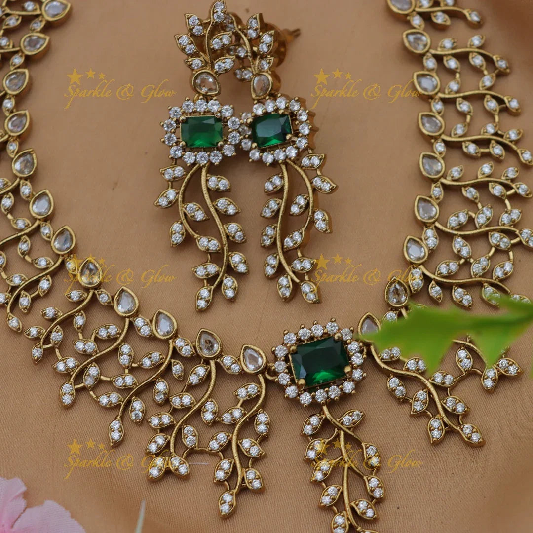 Exquisite American Diamond Leaf & Floral Necklace Set | New Arrival