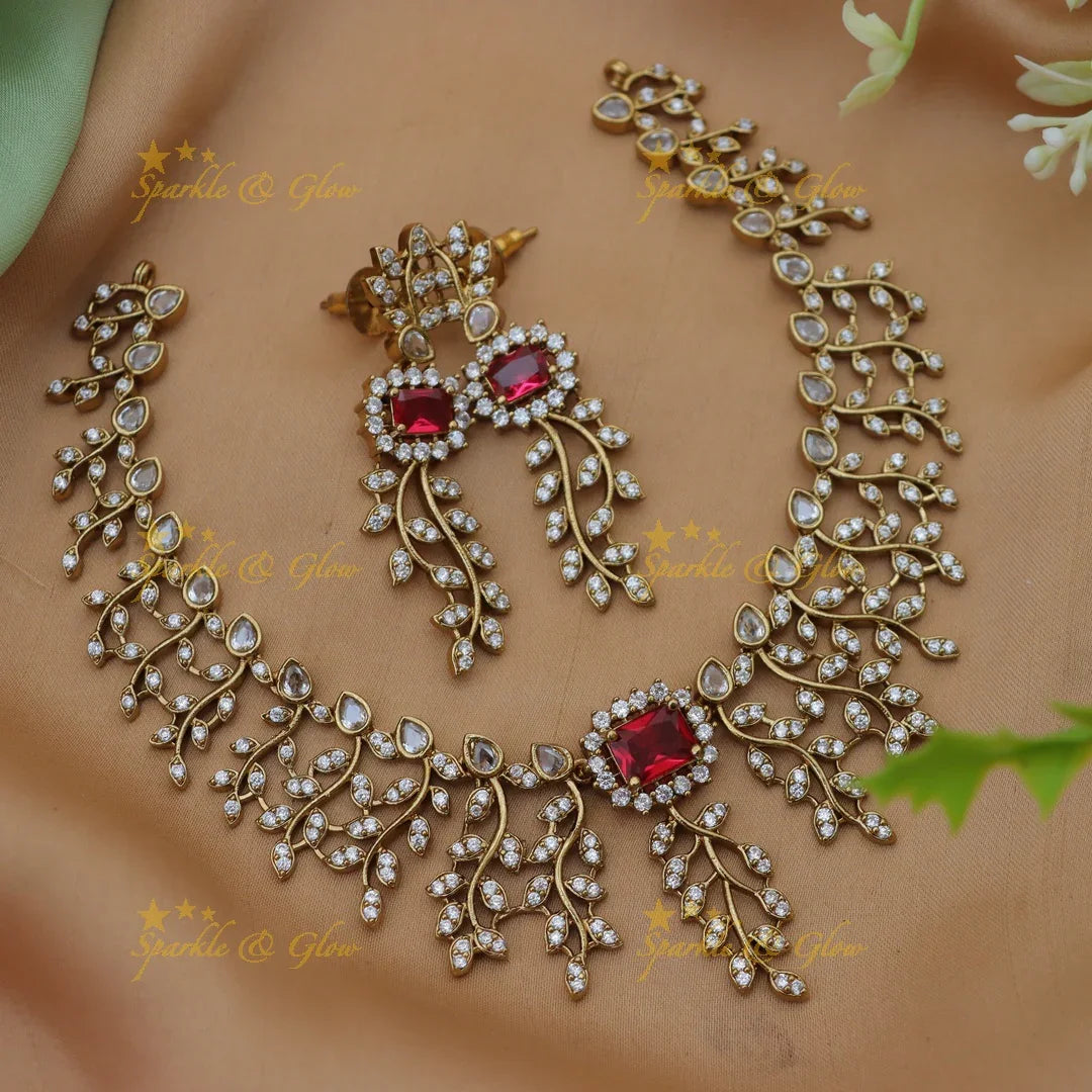 Exquisite American Diamond Leaf & Floral Necklace Set | New Arrival