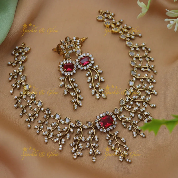 Exquisite American Diamond Leaf & Floral Necklace Set | New Arrival