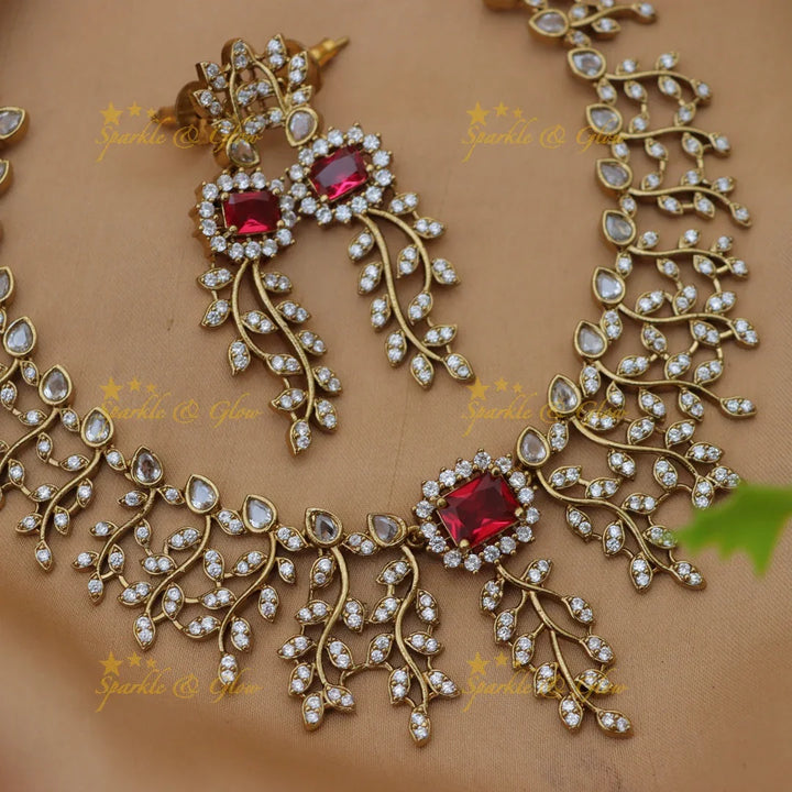 Exquisite American Diamond Leaf & Floral Necklace Set | New Arrival