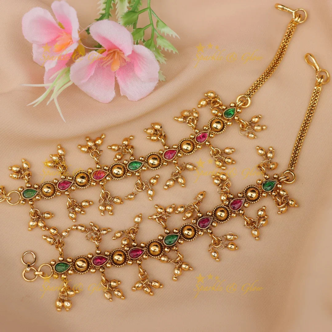 Gold Beaded Earchain for Luxurious Festive Elegance