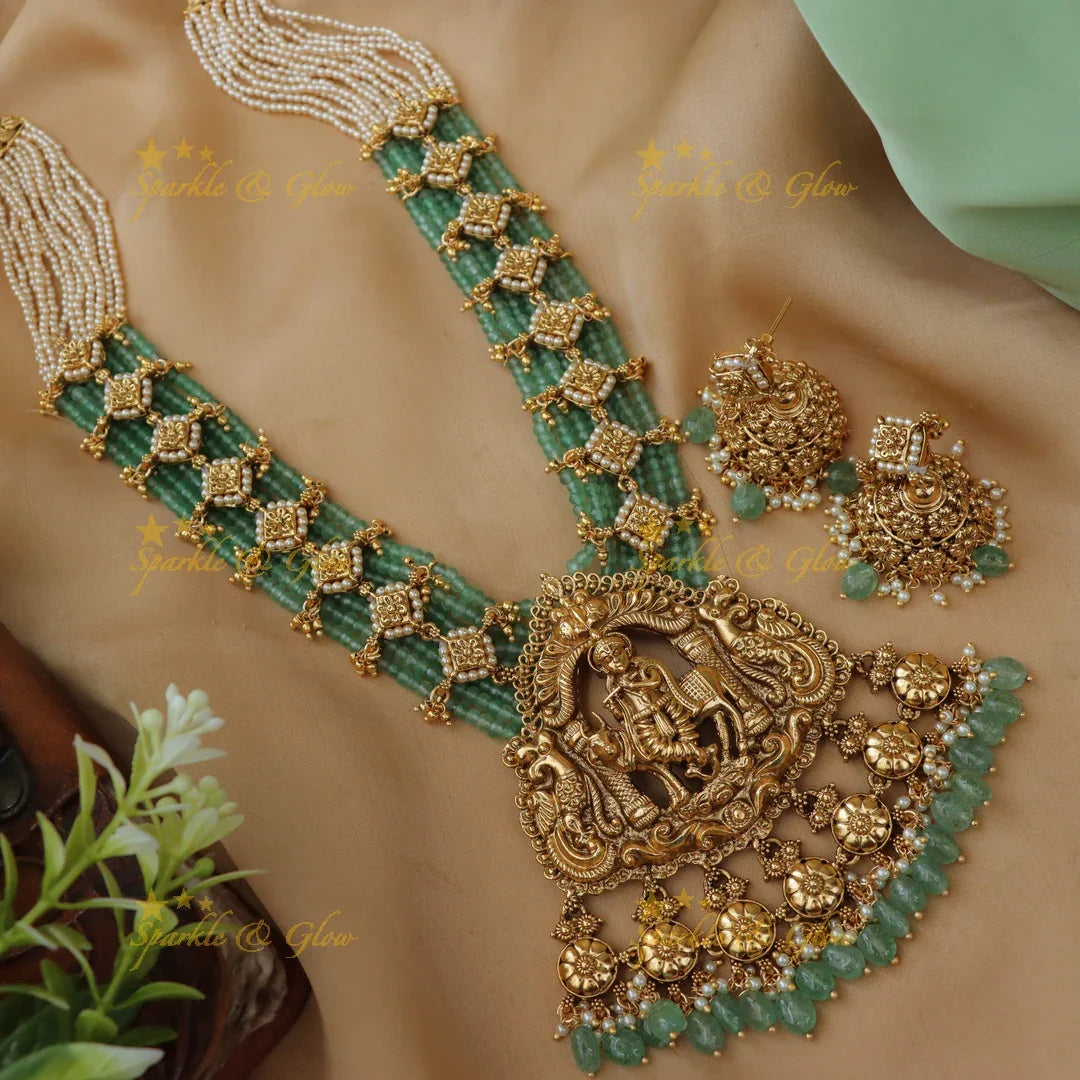 Krishna Necklace with Mintgreen Beads for Festive Bliss