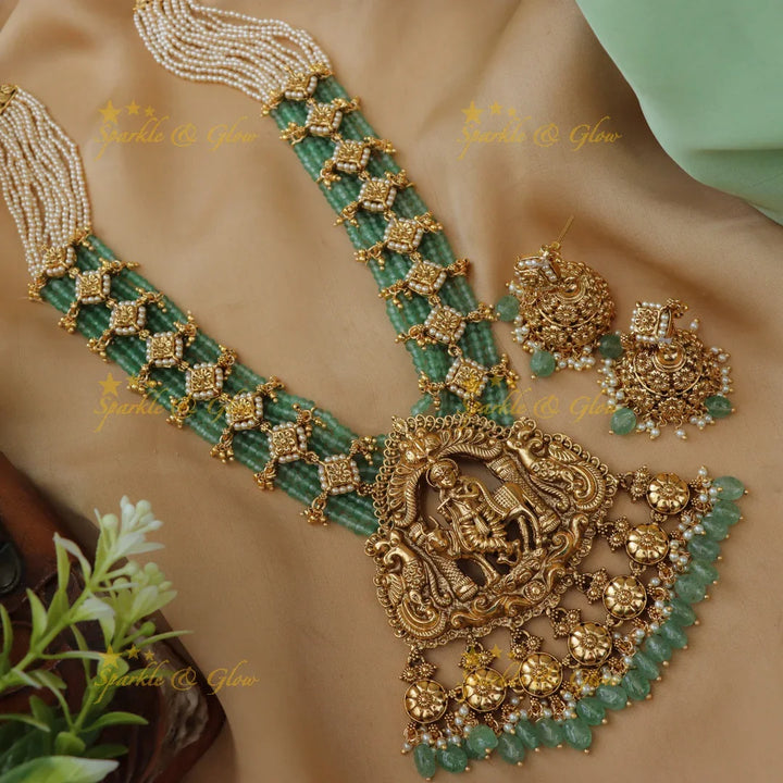 Krishna Necklace with Mintgreen Beads for Festive Bliss