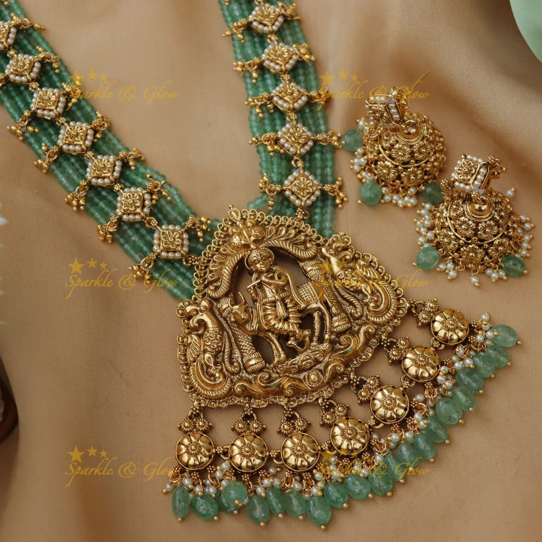 Krishna Necklace with Mintgreen Beads for Festive Bliss
