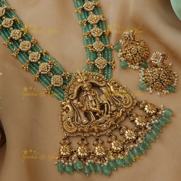 Krishna Necklace with Mintgreen Beads for Festive Bliss