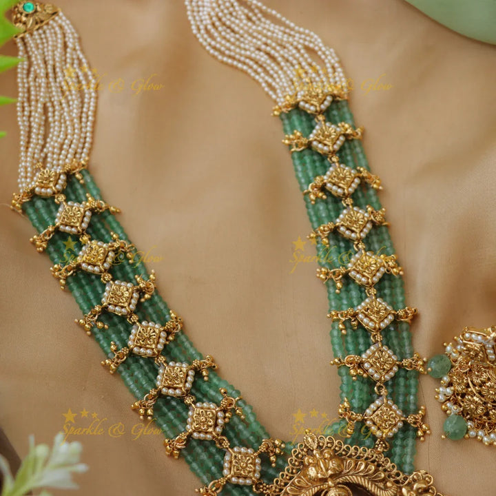 Krishna Necklace with Mintgreen Beads for Festive Bliss