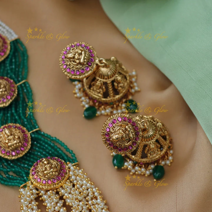 Exquisite Lakshmi Haram Necklace with Pearls