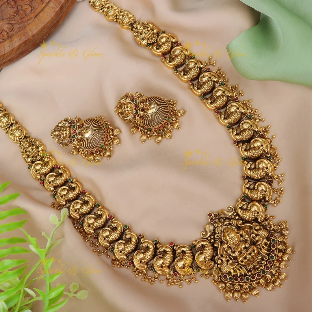 Majestic Peacock Temple Necklace for Weddings