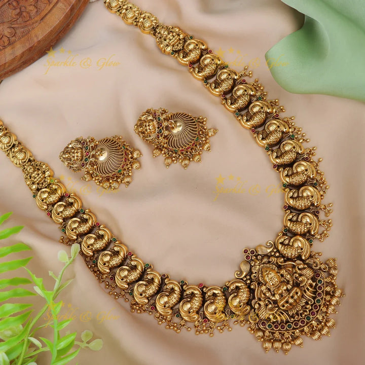 Majestic Peacock Temple Necklace for Weddings