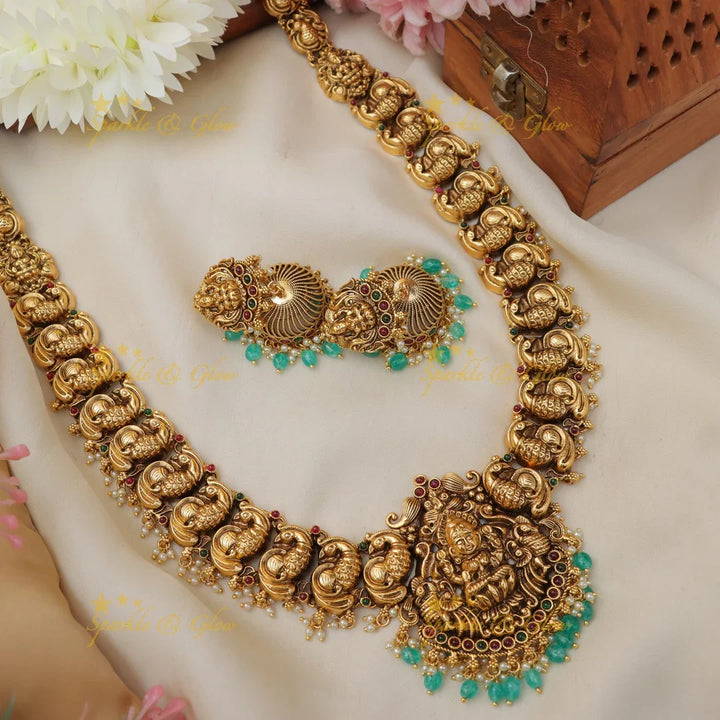 Majestic Peacock Temple Necklace for Weddings