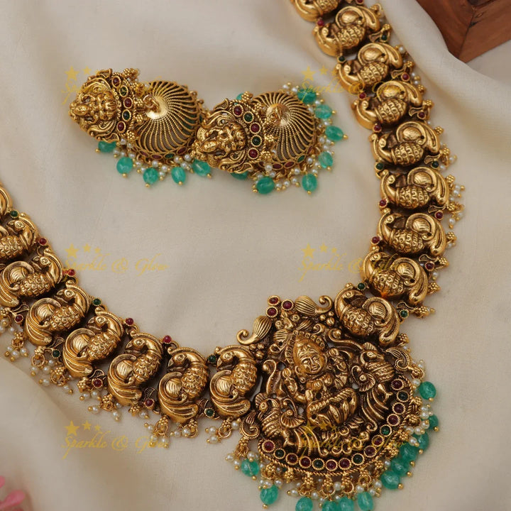 Majestic Peacock Temple Necklace for Weddings
