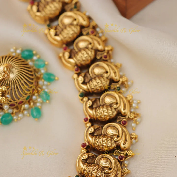 Majestic Peacock Temple Necklace for Weddings
