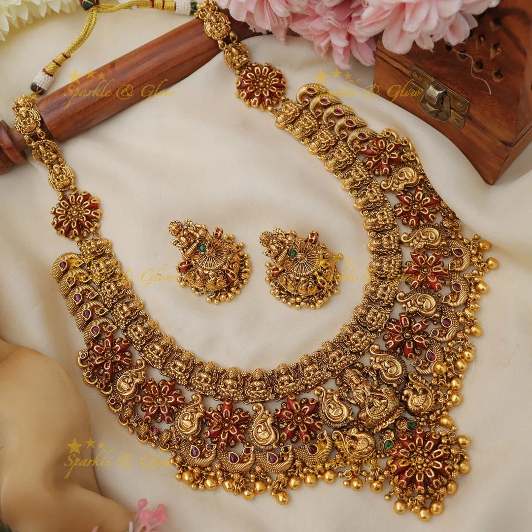 Exquisite Lakshmi Peacock Necklace - Timeless Elegance