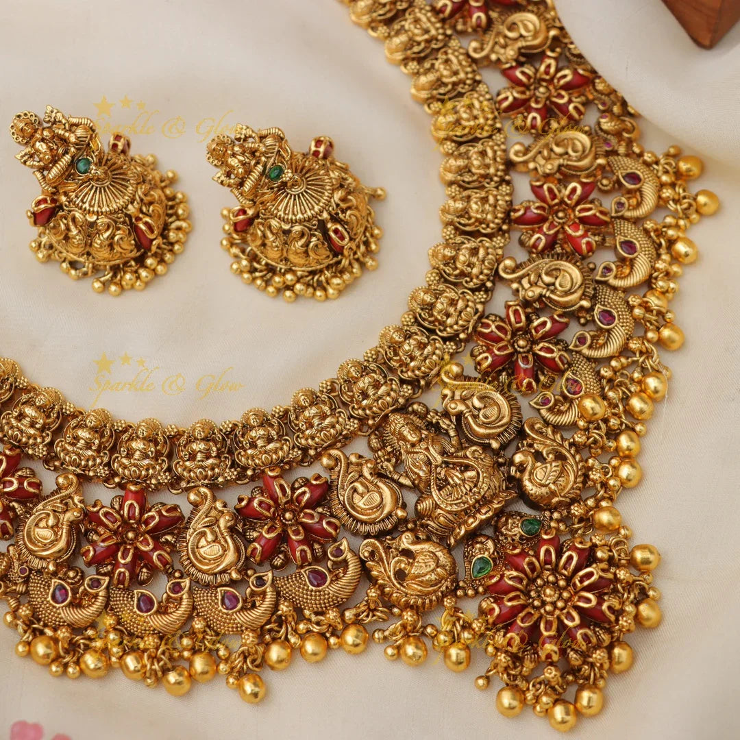 Exquisite Lakshmi Peacock Necklace - Timeless Elegance