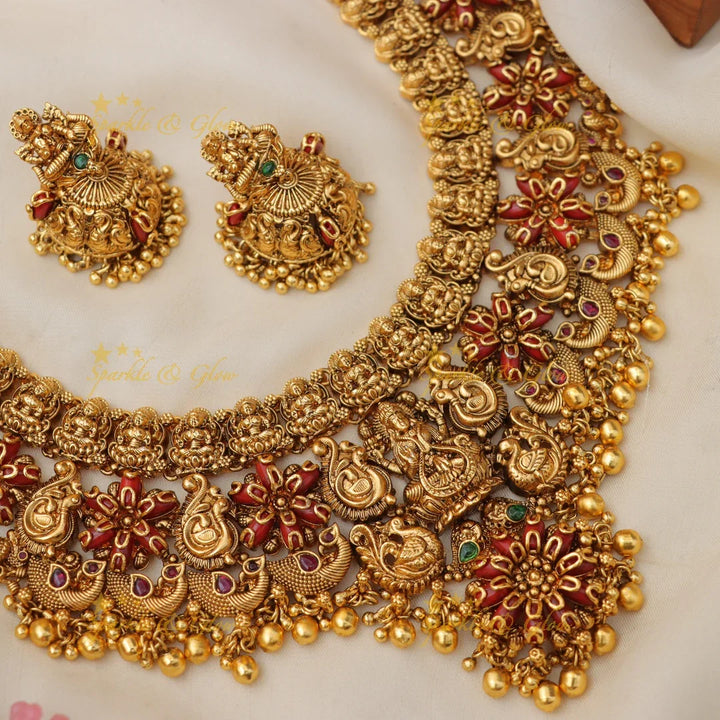 Exquisite Lakshmi Peacock Necklace - Timeless Elegance