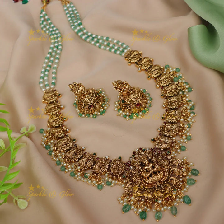 Luxurious Peacock Lakshmi Necklace with Mint Beads
