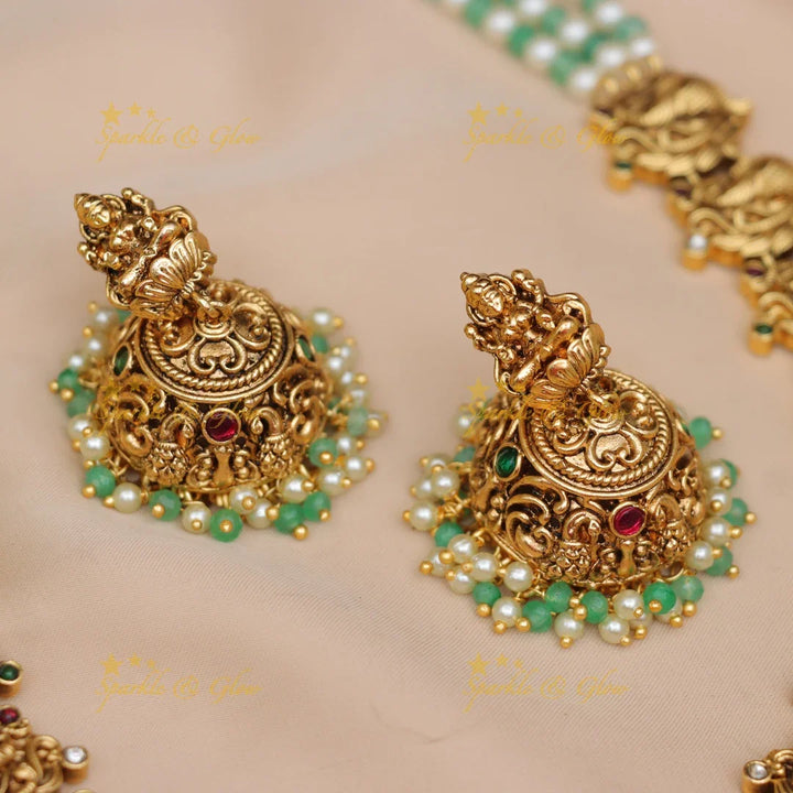 Luxurious Peacock Lakshmi Necklace with Mint Beads