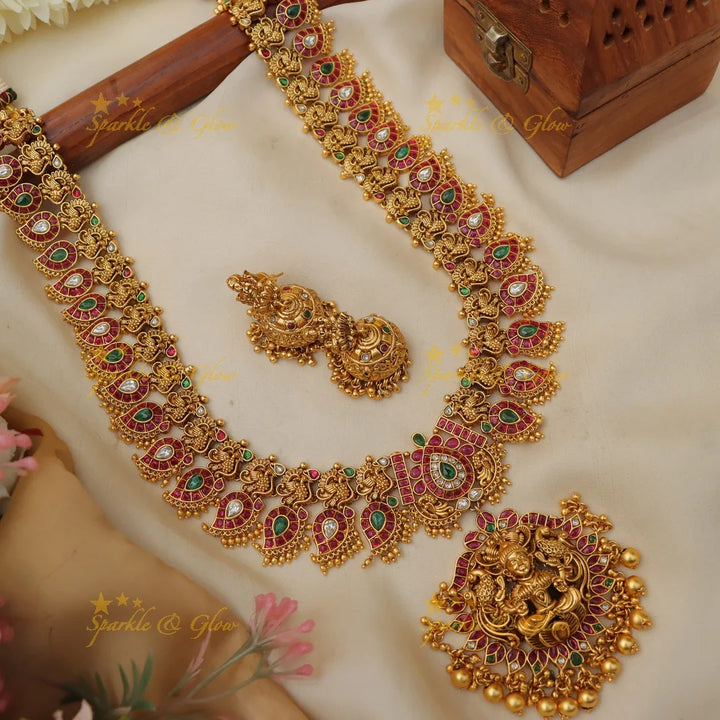Elegant Jadau Mango Peacock Necklace Set - Shop Now