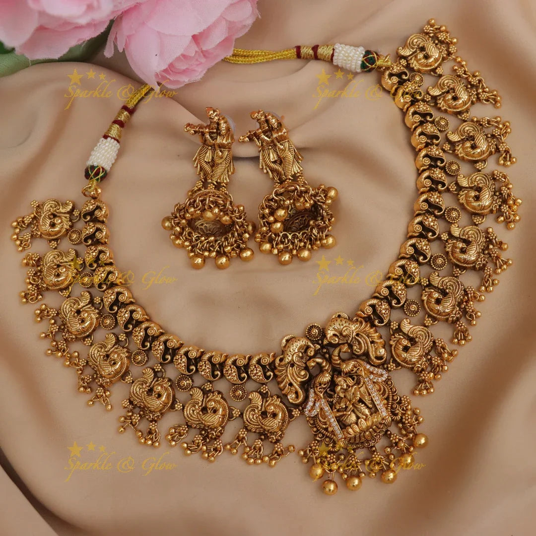 Exquisite Peacock Krishna Necklace for Celebrations