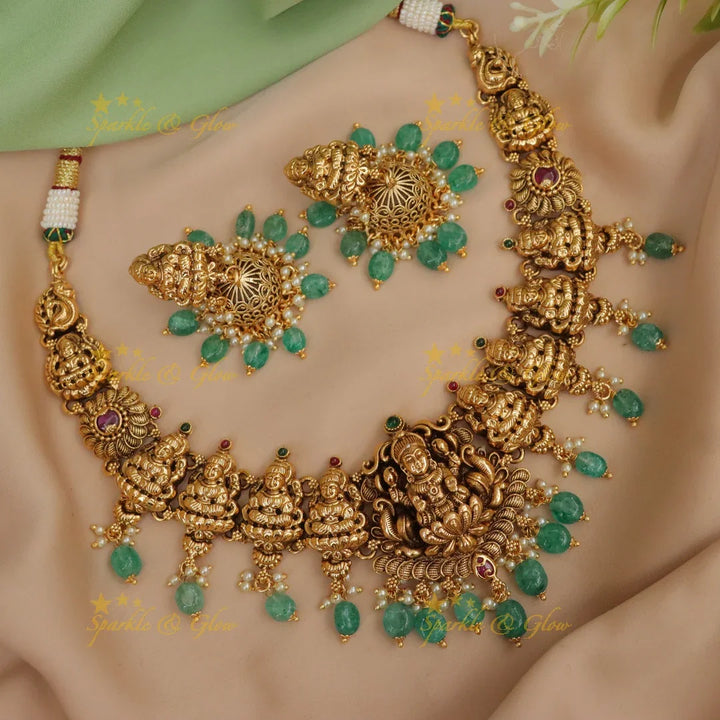 Exquisite Lakshmi Necklace with Beads for Festive Elegance