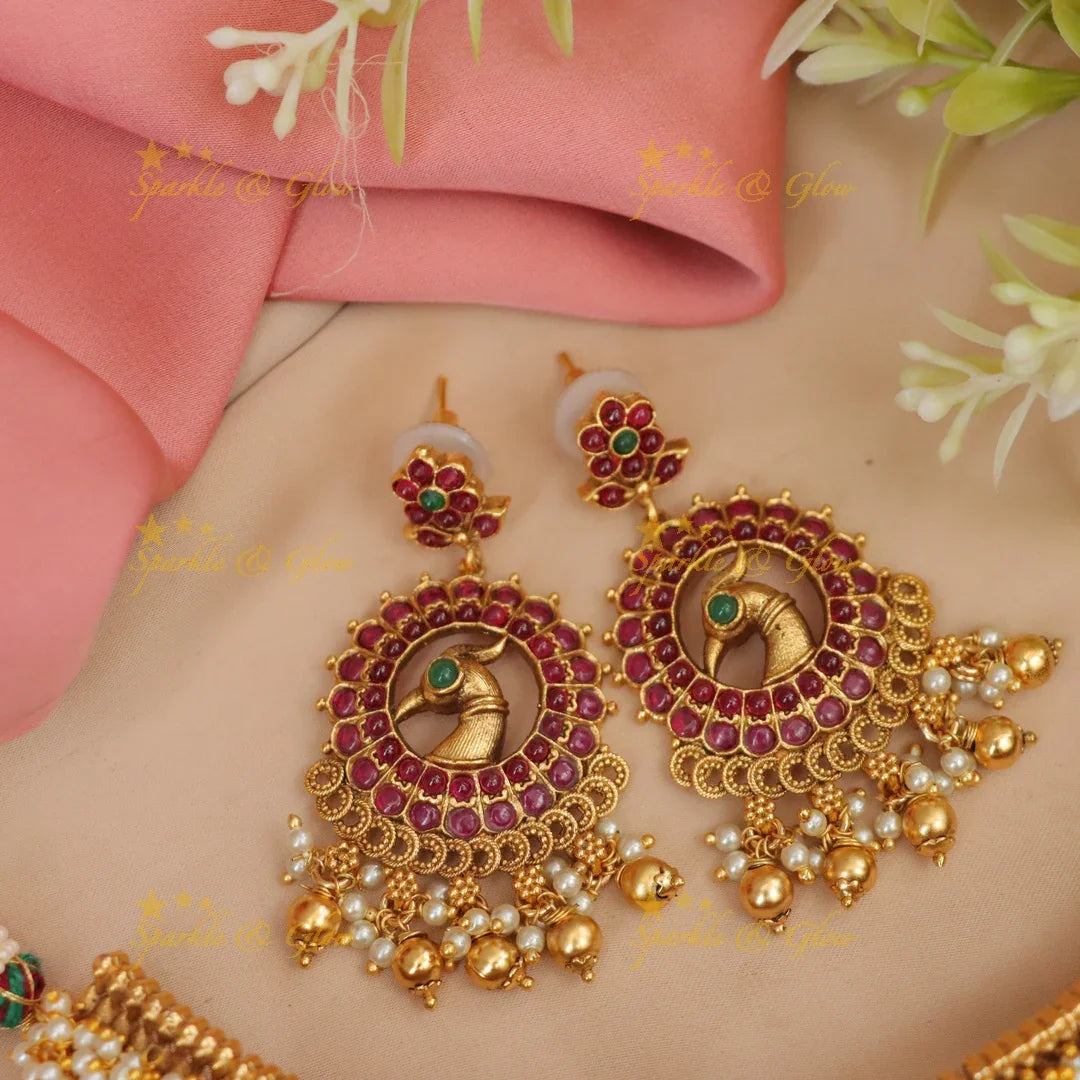 Back thread Exquisite Pearl Peacock Choker Necklace Gold Finish