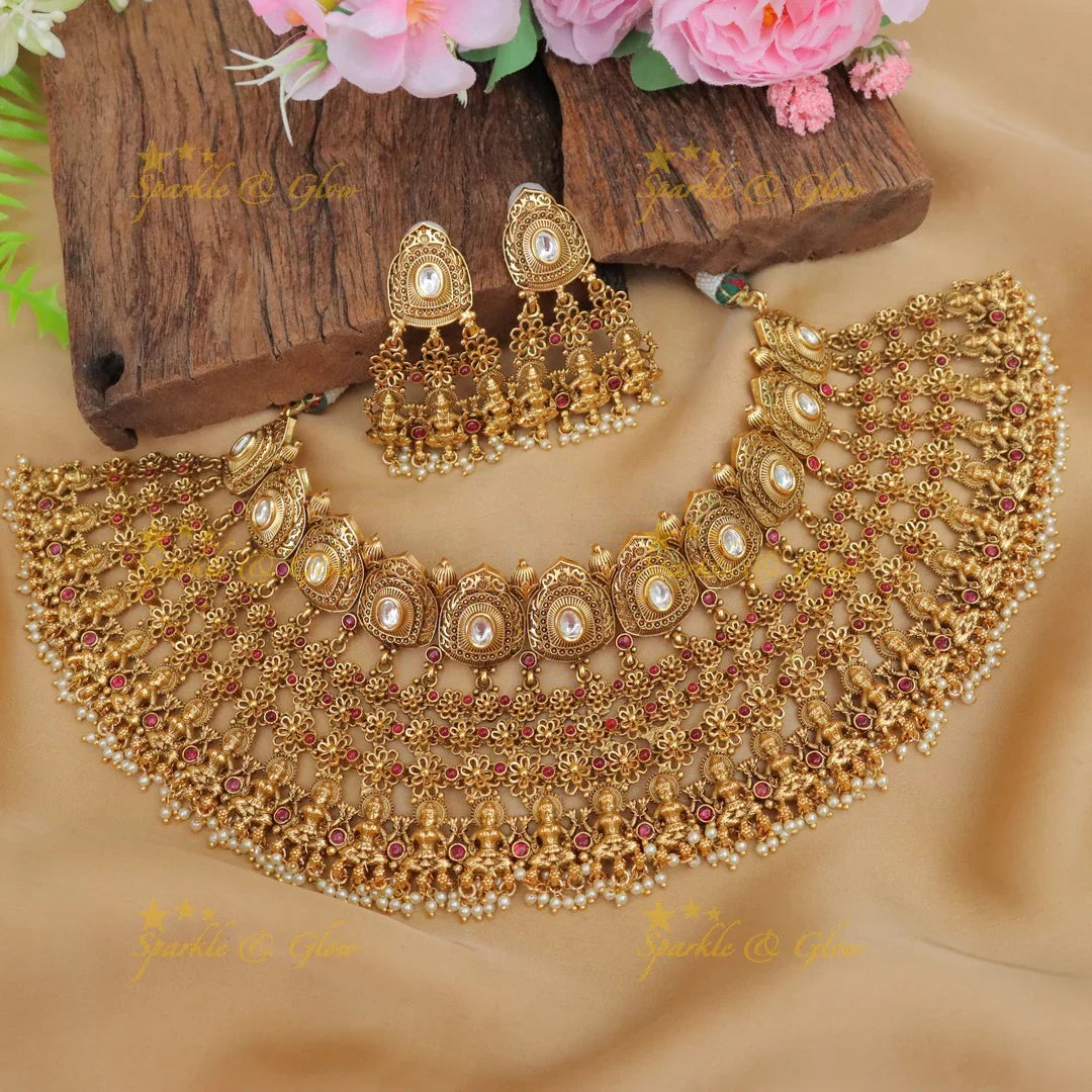 Exquisite Lakshmi Guttapusalu Choker Necklace Set