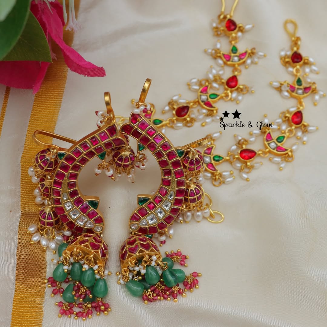 Grand Kundan Earcuff - Elegant Ear Chain Combo