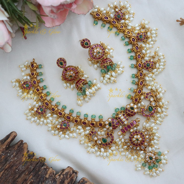 Exquisite Pearl & Gold-Plated Necklace Set - Festive Elegance