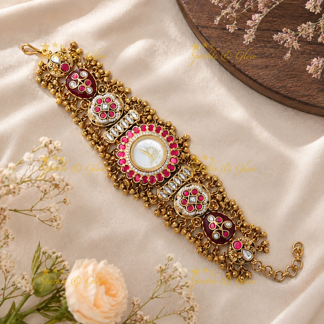 Kashmiri Gold Bridal Watch Bracelet - Heritage Elegance