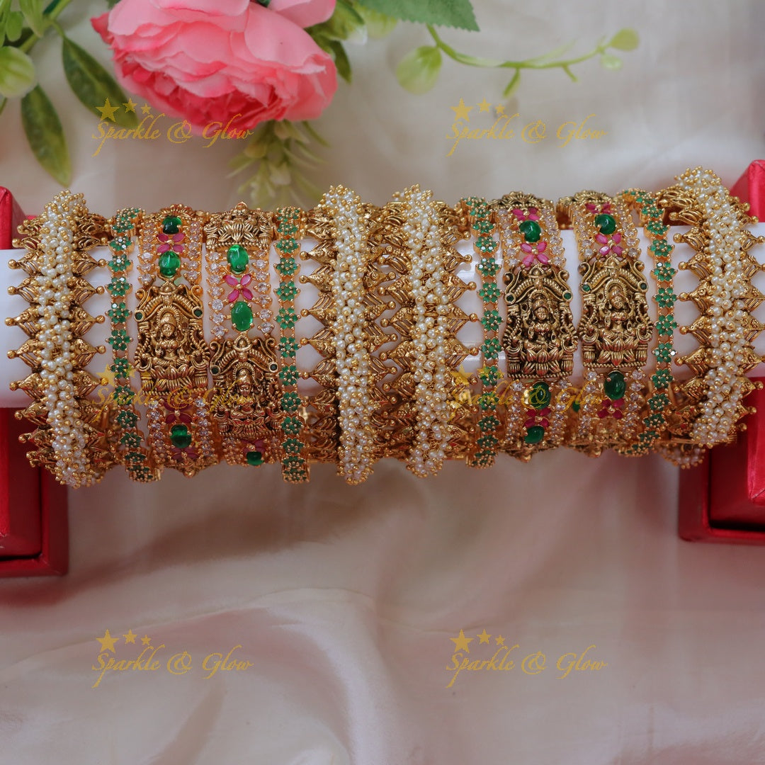 Luxurious Lakshmi Pearl Kemp Bangles for Bridal Elegance - One hand