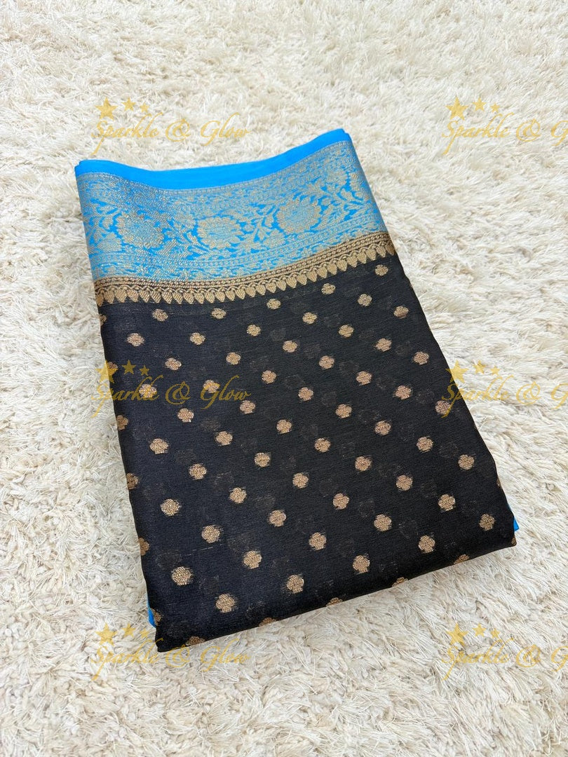 Elegant Banarasi Semi Katan Cotton Silk Saree with Tassels