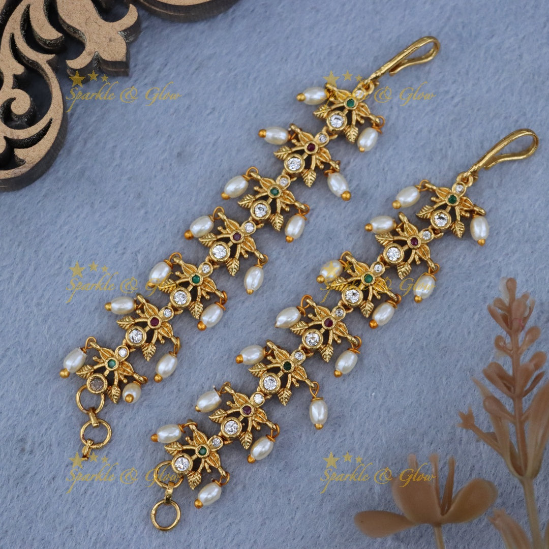 Gold Pearl Ear Chains - Ideal for Weddings & Festivals