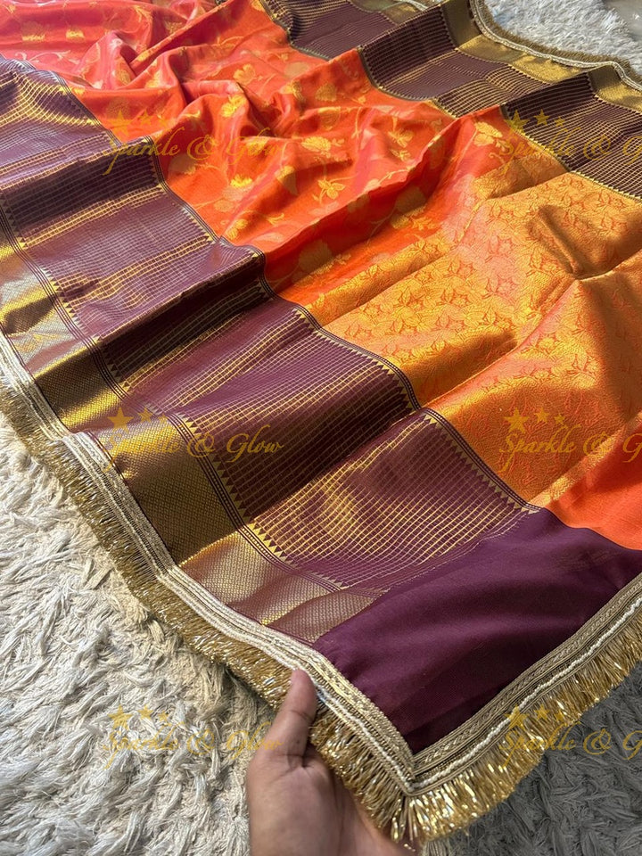 Exquisite Rust Orange Banarasi Saree - Festive Elegance