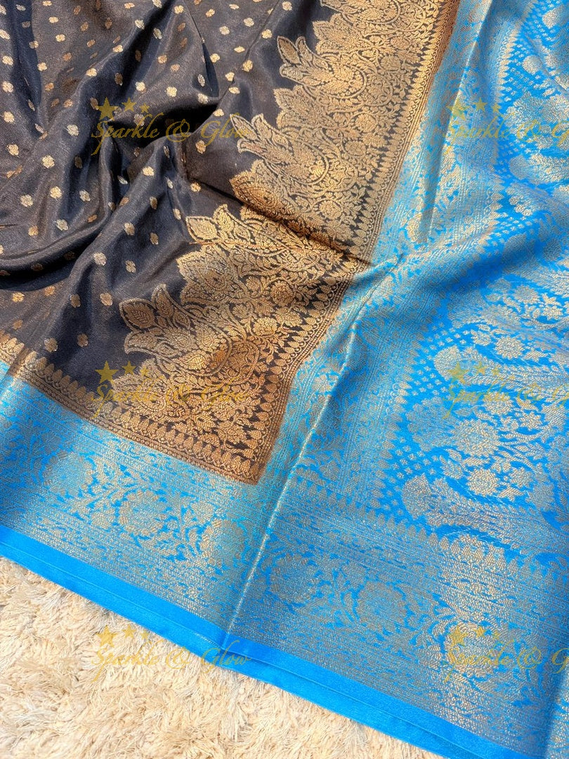 Elegant Banarasi Semi Katan Cotton Silk Saree with Tassels