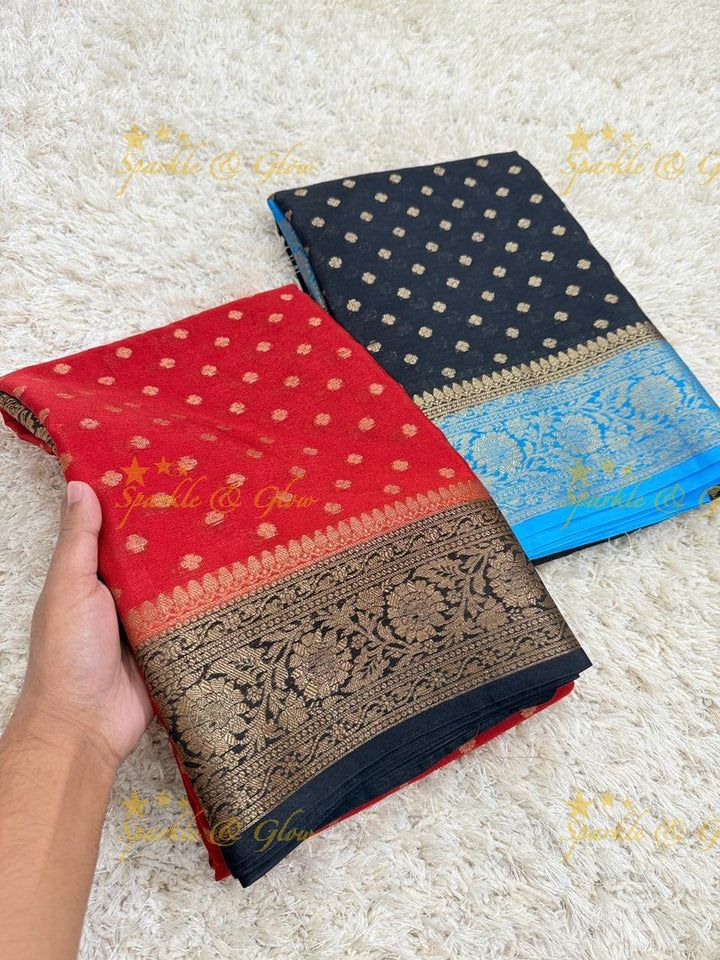 Elegant Banarasi Semi Katan Cotton Silk Saree with Tassels