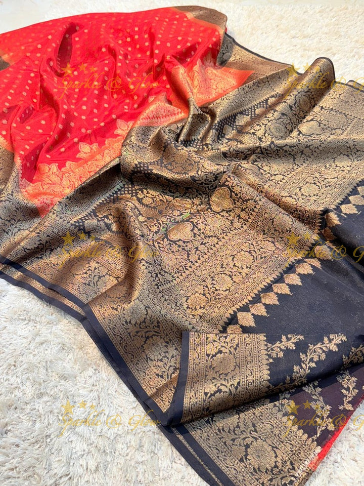 Elegant Banarasi Semi Katan Cotton Silk Saree with Tassels