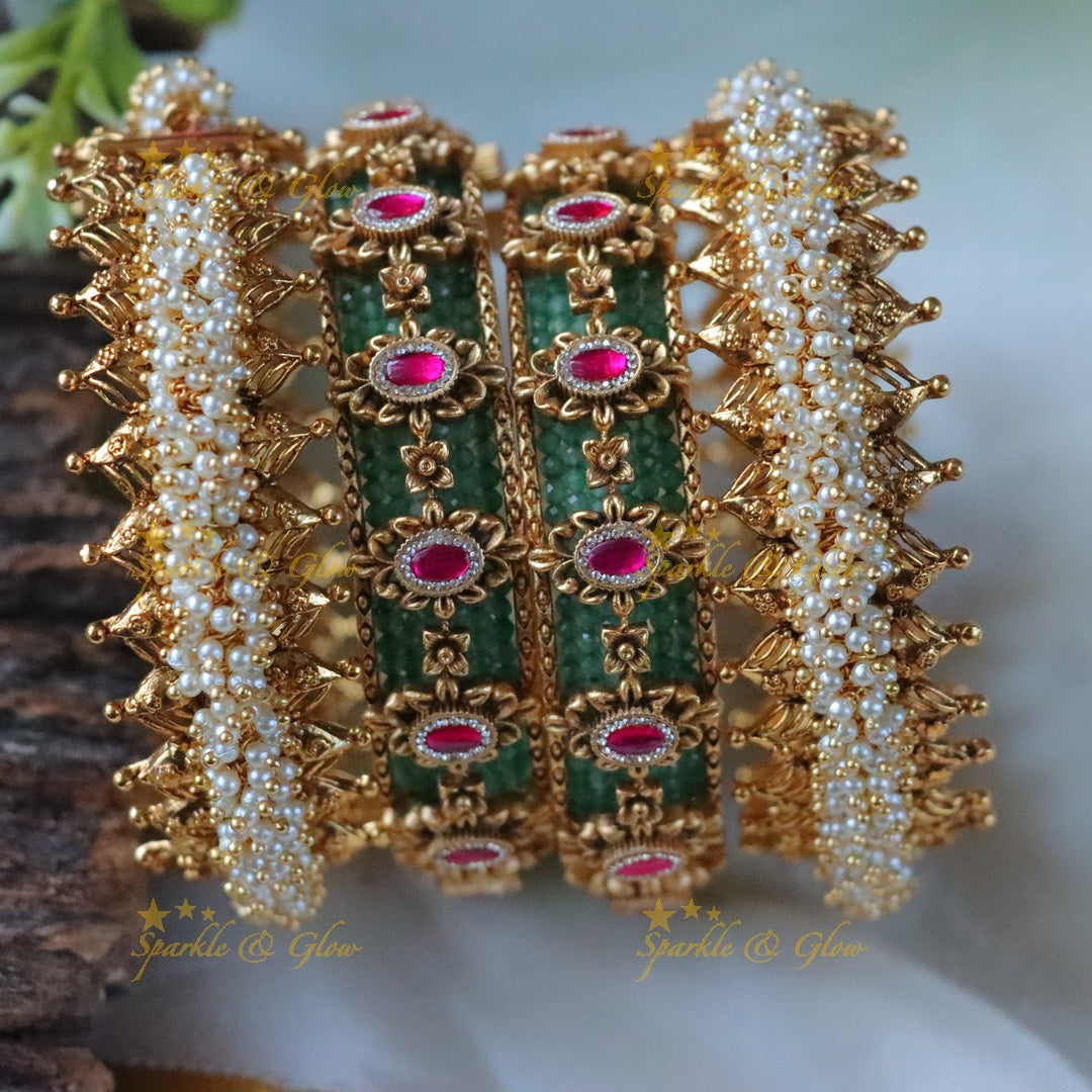 Exquisite Bridal Kundan Pearl Bangle Set for Weddings