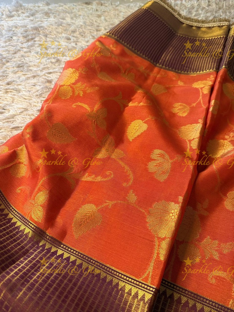 Exquisite Rust Orange Banarasi Saree - Festive Elegance