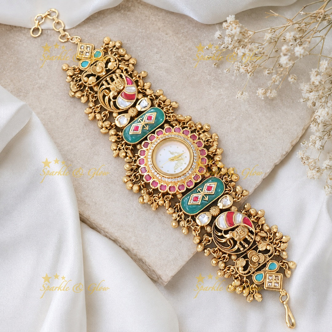 Kashmiri Gold Heritage Watch Bracelet | Elegant Design