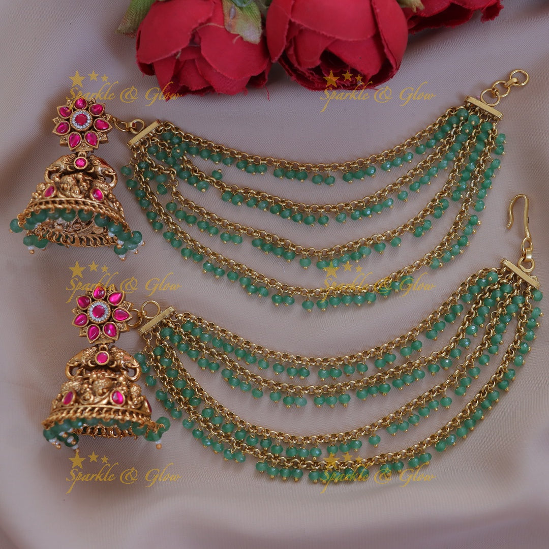 Exquisite Peacock Earrings and Floral Ear Chain Set