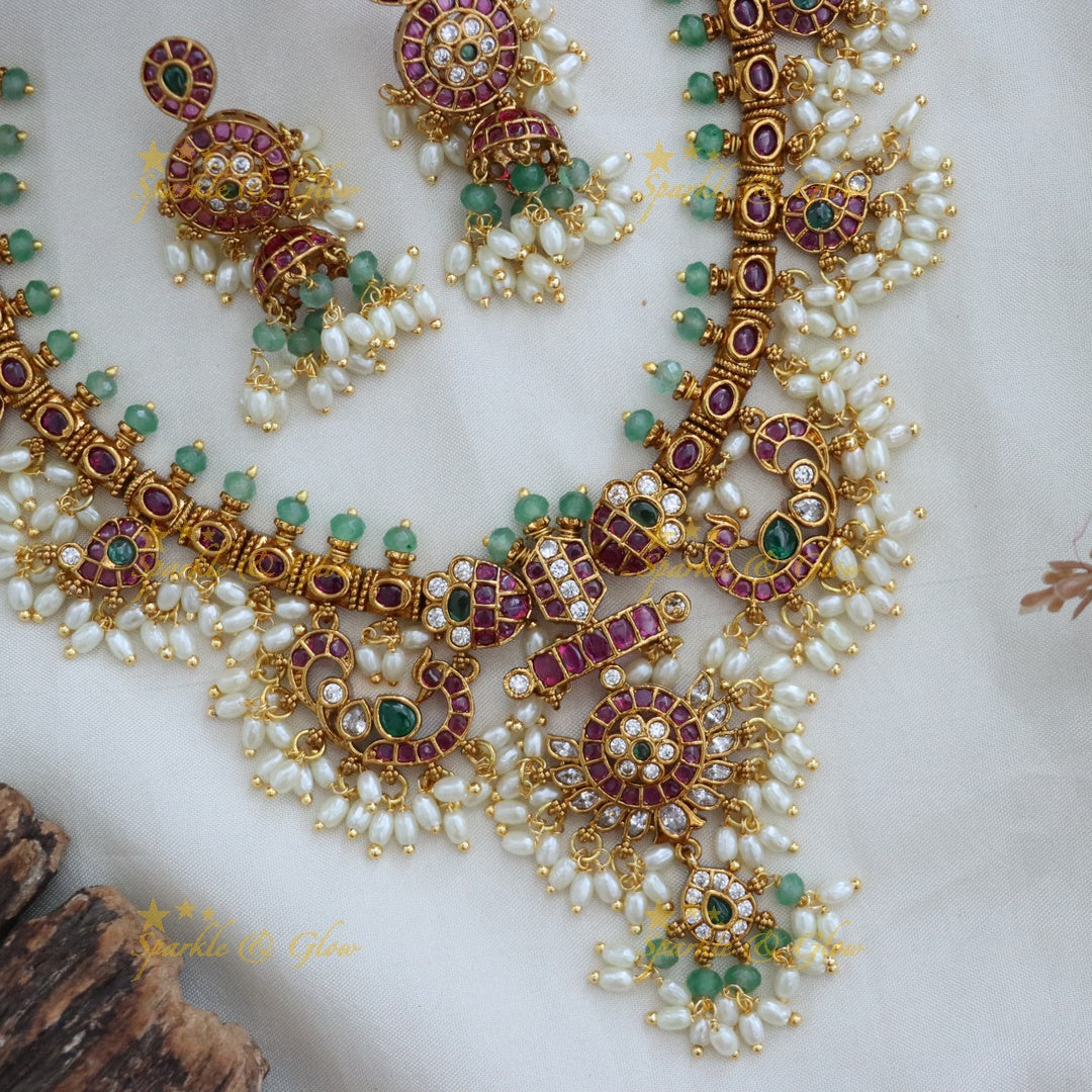 Exquisite Pearl & Gold-Plated Necklace Set - Festive Elegance