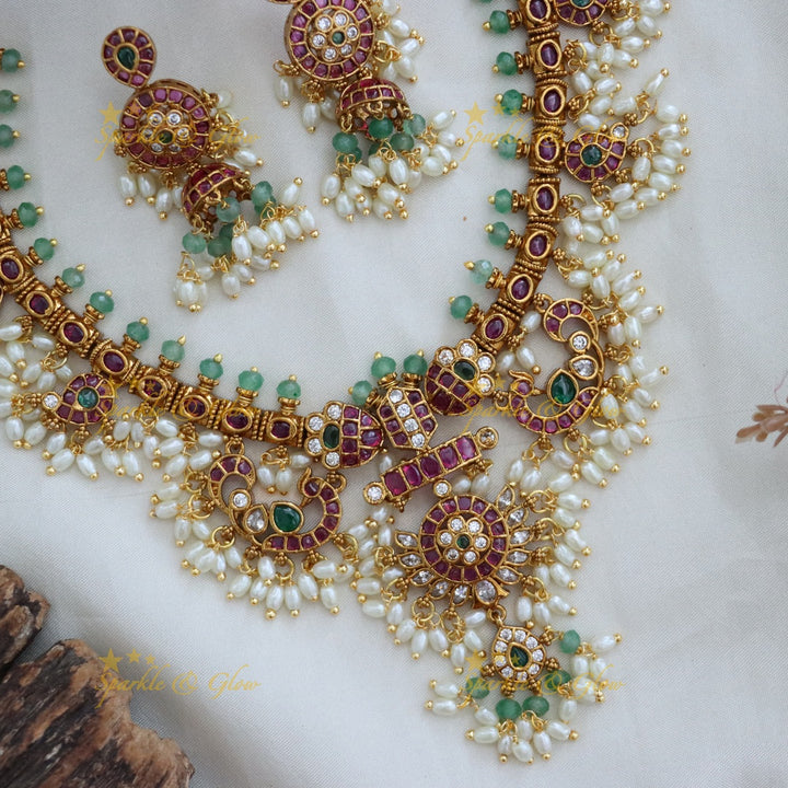 Exquisite Pearl & Gold-Plated Necklace Set - Festive Elegance