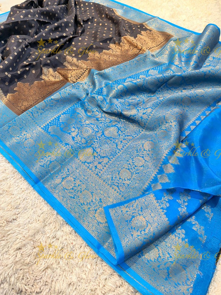 Elegant Banarasi Semi Katan Cotton Silk Saree with Tassels