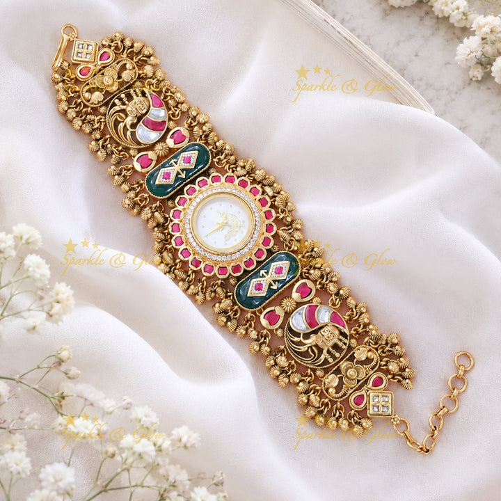 Kashmiri Gold Heritage Watch Bracelet | Elegant Design