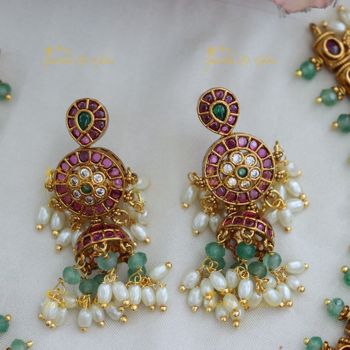 Exquisite Pearl & Gold-Plated Necklace Set - Festive Elegance