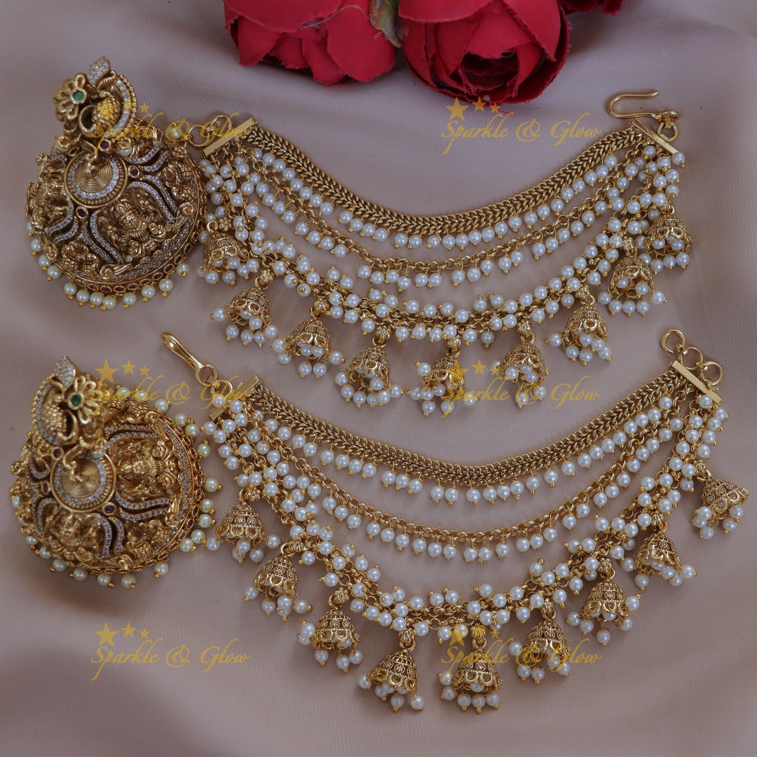 Exquisite Lakshmi Peacock Earring & Chain Set