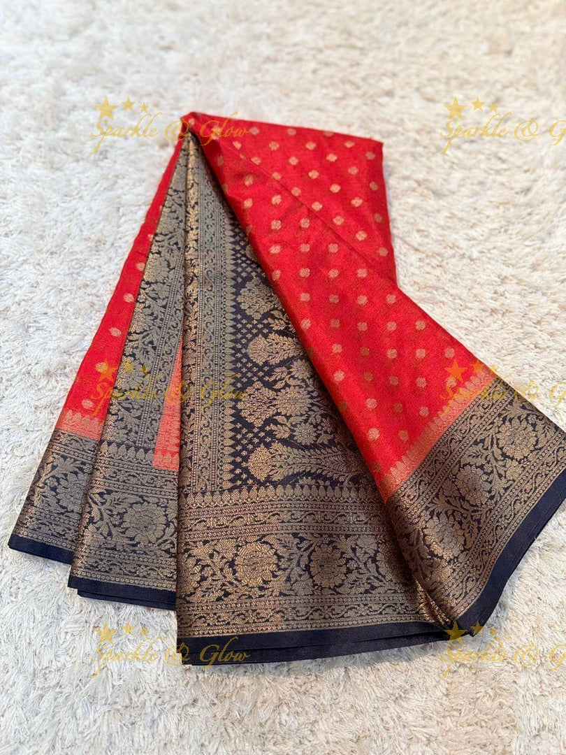 Elegant Banarasi Semi Katan Cotton Silk Saree with Tassels