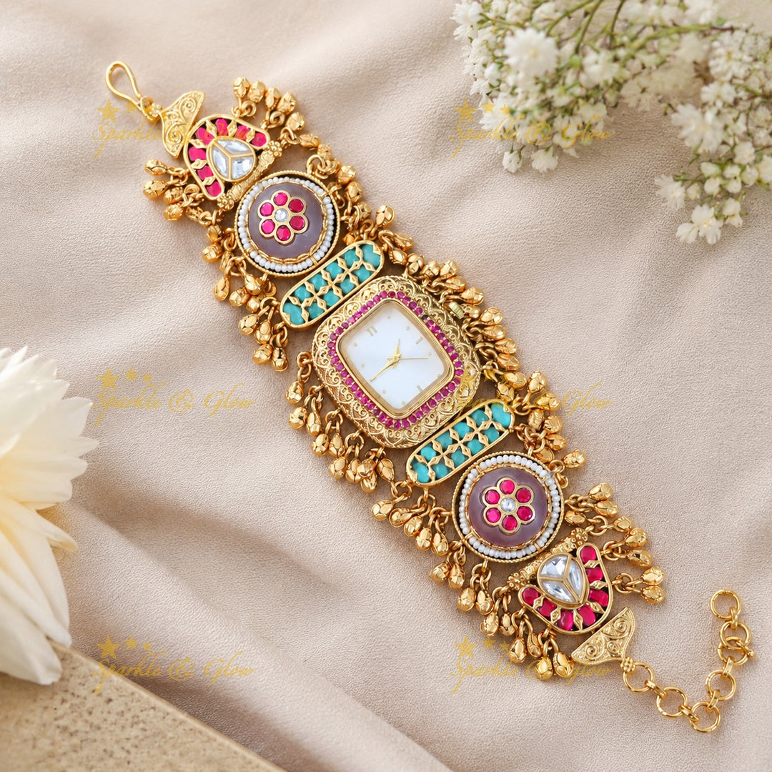 Exquisite Kashmiri Gold Heritage Watch Bracelet